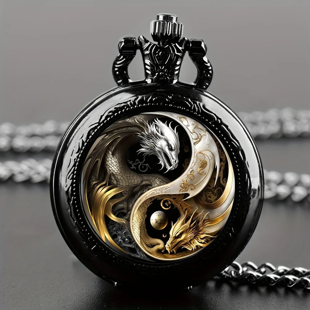 Vintage Two Dragon Moon Pocket Watch