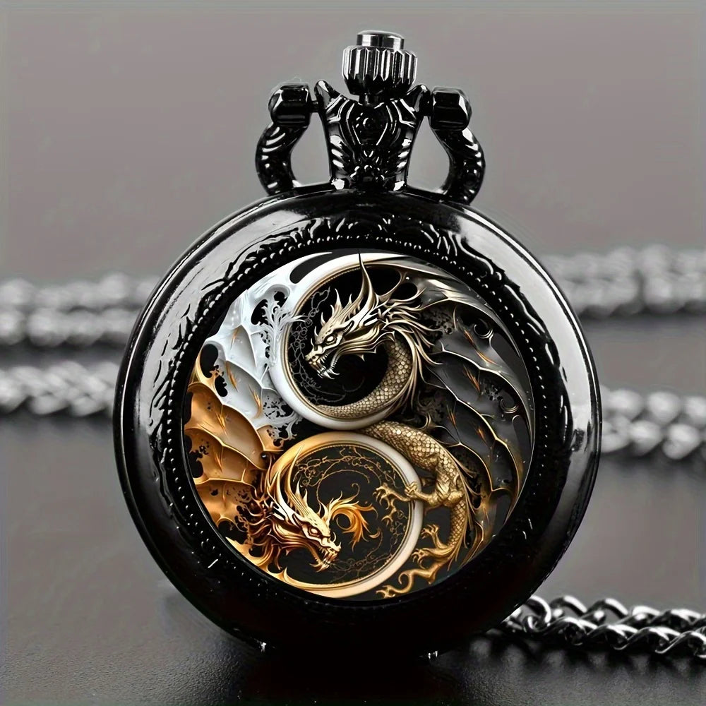 Vintage Two Dragon Moon Pocket Watch