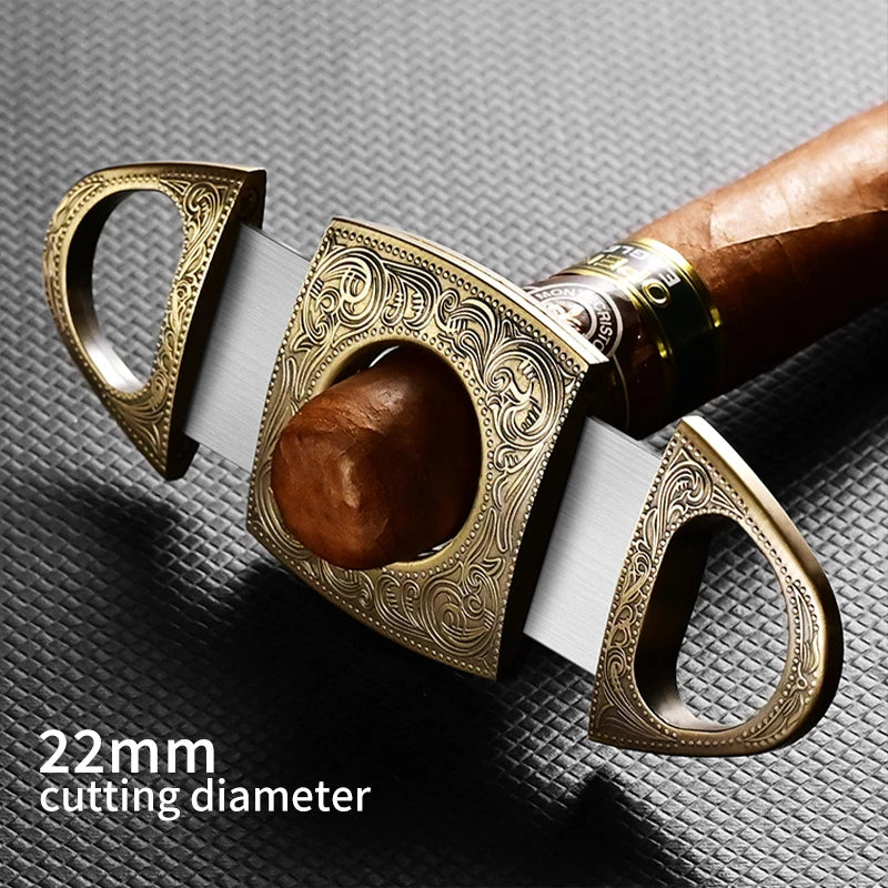Cigar Cutter, Stainless Steel Double Cut Cigar Punch, Floral Engraving Cutters for Men - Engrave Smoking