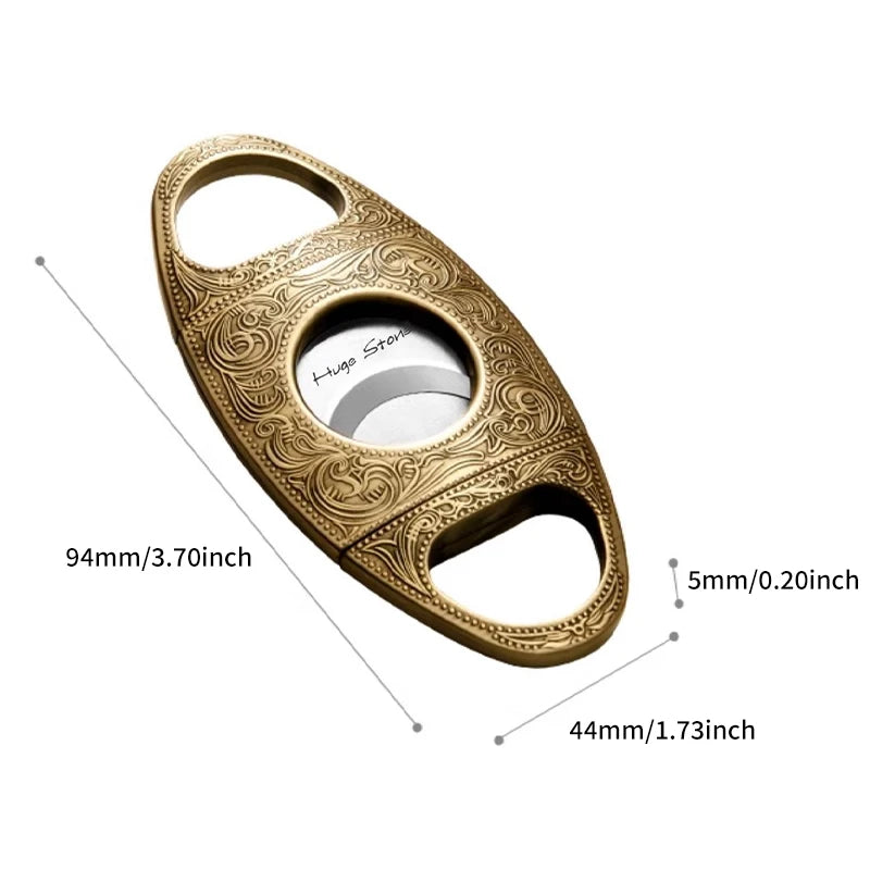 Cigar Cutter, Stainless Steel Double Cut Cigar Punch, Floral Engraving Cutters for Men - Engrave Smoking