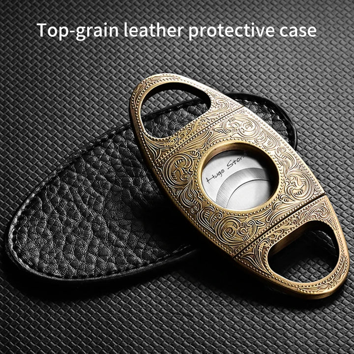 Cigar Cutter, Stainless Steel Double Cut Cigar Punch, Floral Engraving Cutters for Men - Engrave Smoking