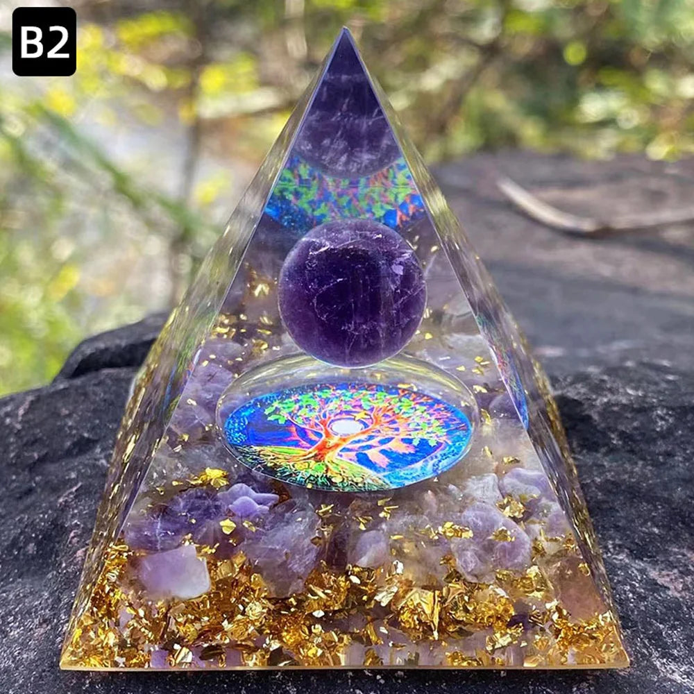 6cm Energy Pyramid Orgonite with Natural Amethyst Ball