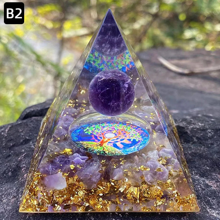 6cm Energy Pyramid Orgonite with Natural Amethyst Ball