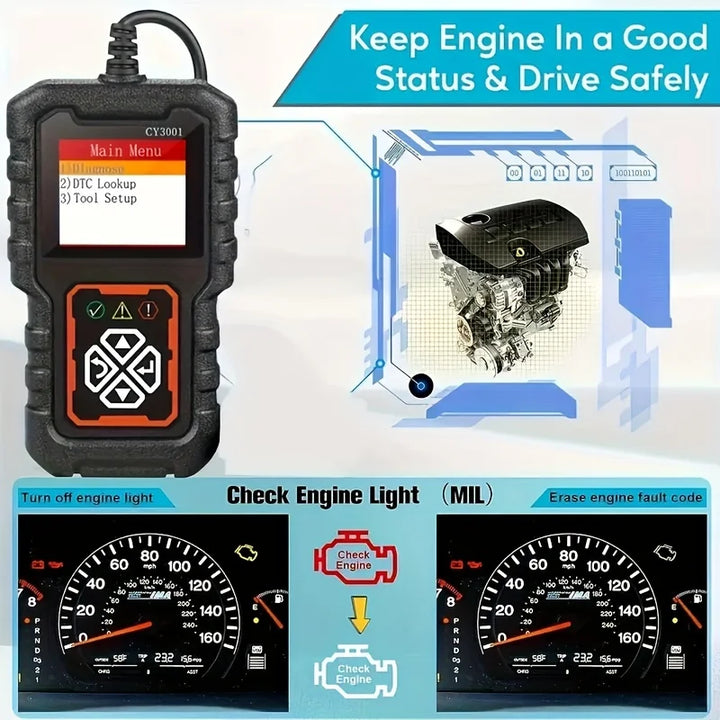 Car OBD2 Scanner Diagnostic Tool Code Reader, Car Voltage Tester Engine Fault Code Scanner, Charging Tester Diagnostic cy3001B