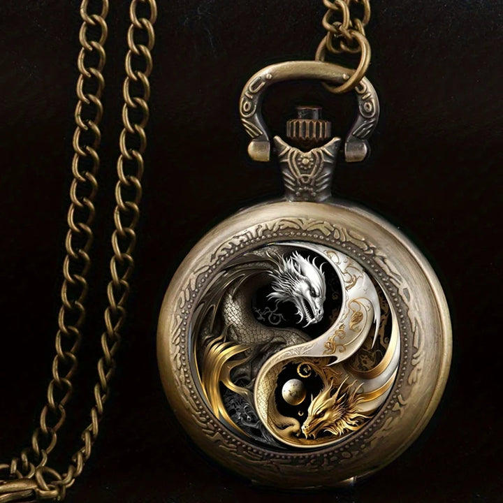 Vintage Two Dragon Moon Pocket Watch