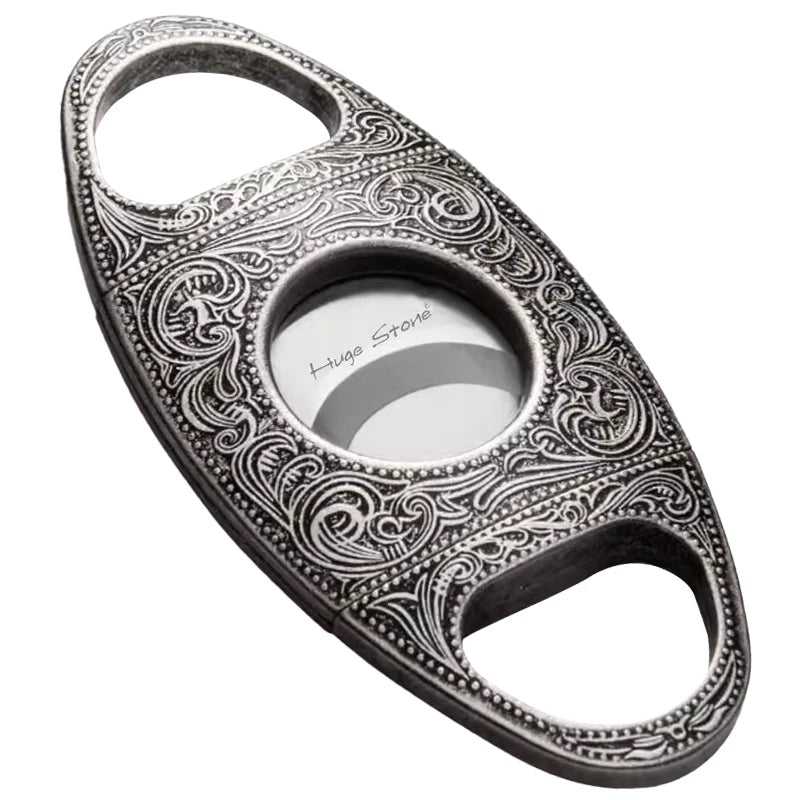 Cigar Cutter, Stainless Steel Double Cut Cigar Punch, Floral Engraving Cutters for Men - Engrave Smoking