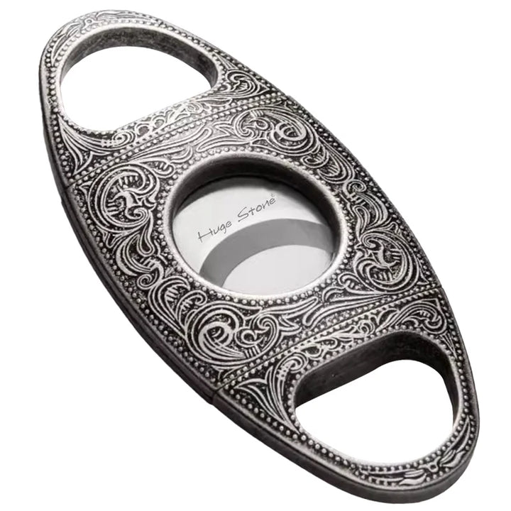 Cigar Cutter, Stainless Steel Double Cut Cigar Punch, Floral Engraving Cutters for Men - Engrave Smoking