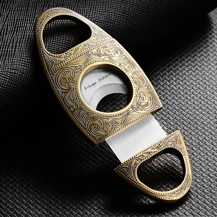 Cigar Cutter, Stainless Steel Double Cut Cigar Punch, Floral Engraving Cutters for Men - Engrave Smoking