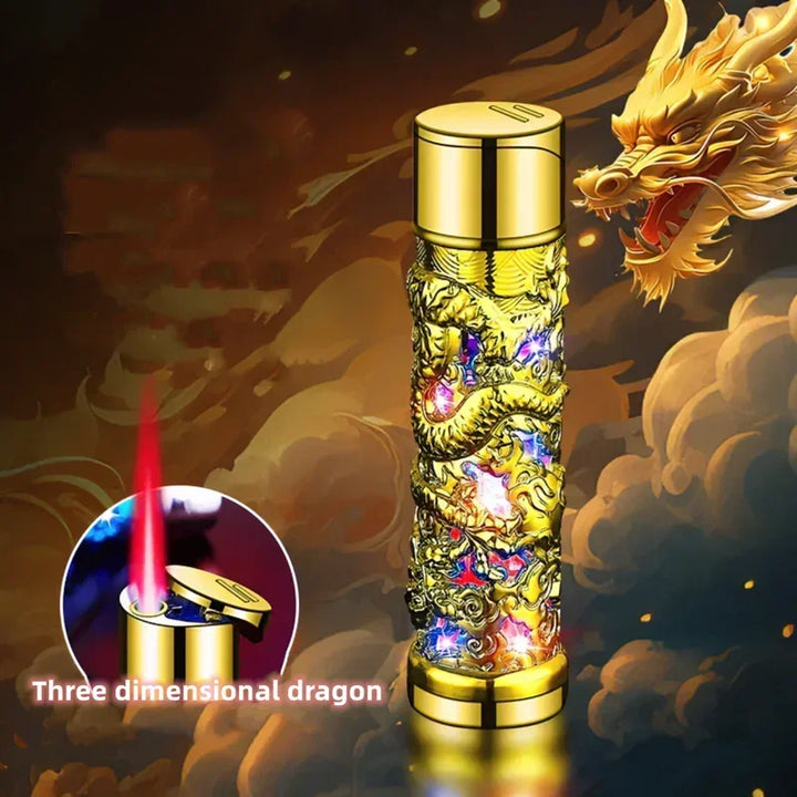 2024 Metal 3D Relief Dragon Lighter Windproof Butane Turbo Red Flame Portable Lighter Cigarette Accessories Trendy Men's Gift