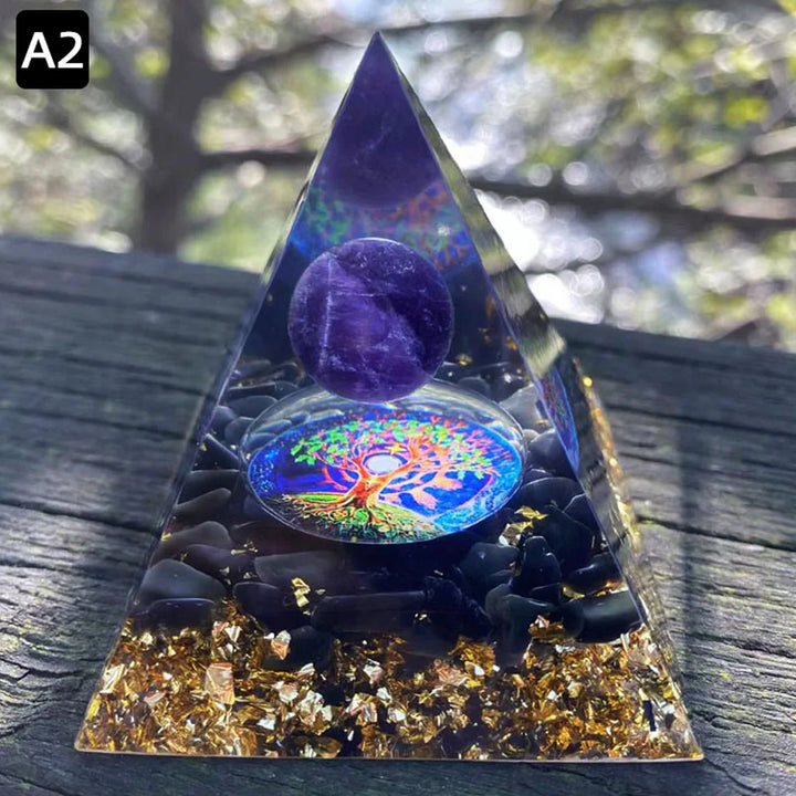 6cm Energy Pyramid Orgonite with Natural Amethyst Ball