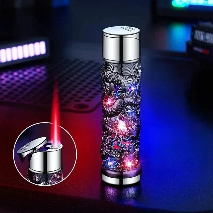 2024 Metal 3D Relief Dragon Lighter Windproof Butane Turbo Red Flame Portable Lighter Cigarette Accessories Trendy Men's Gift