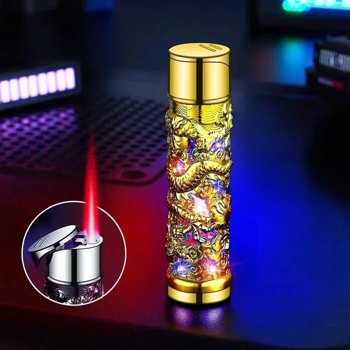 2024 Metal 3D Relief Dragon Lighter Windproof Butane Turbo Red Flame Portable Lighter Cigarette Accessories Trendy Men's Gift