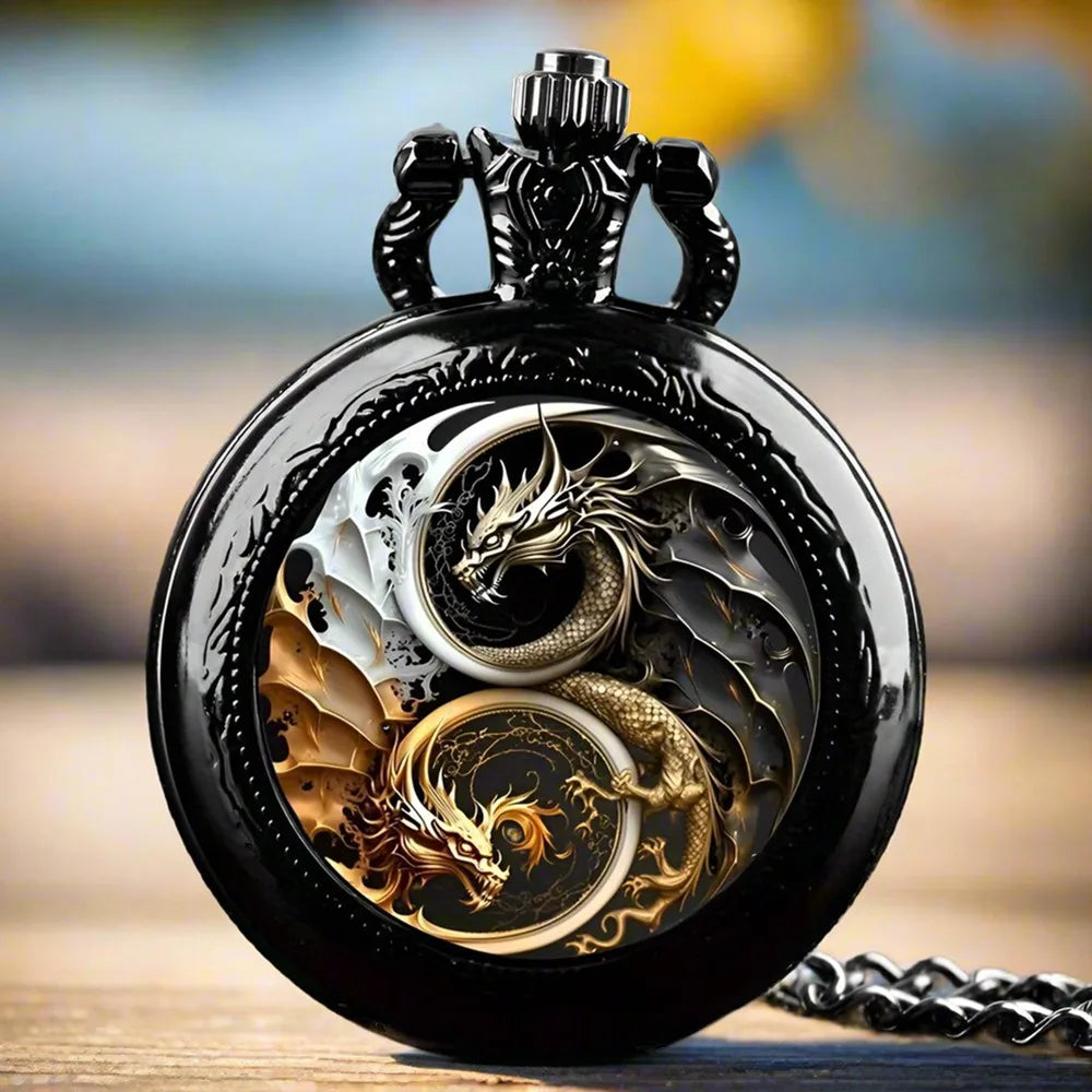 Vintage Two Dragon Moon Pocket Watch