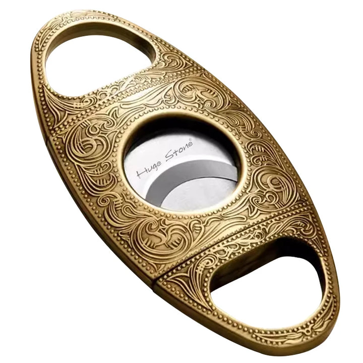 Cigar Cutter, Stainless Steel Double Cut Cigar Punch, Floral Engraving Cutters for Men - Engrave Smoking