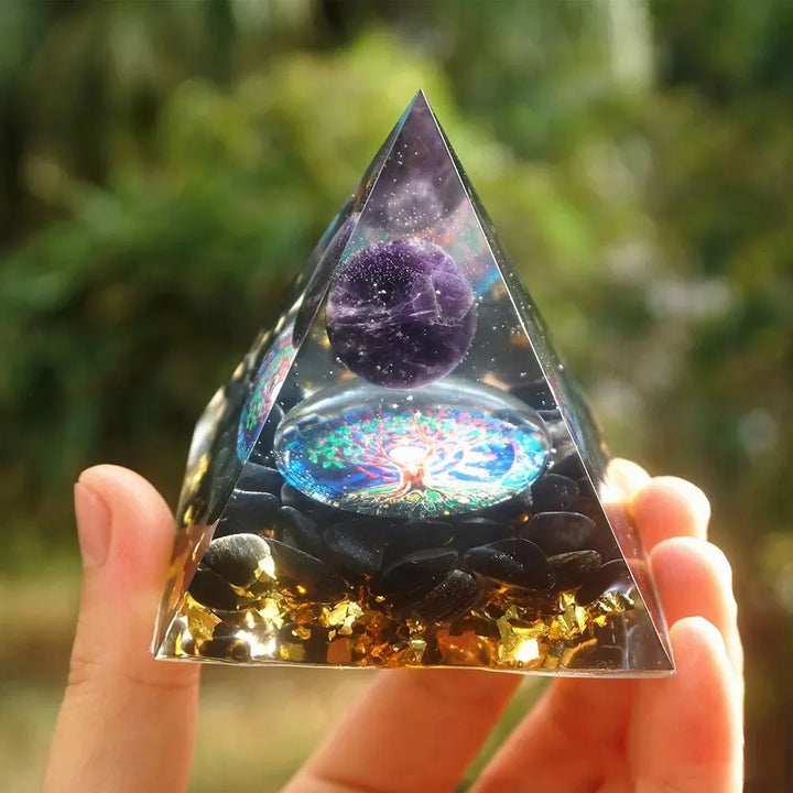 6cm Energy Pyramid Orgonite with Natural Amethyst Ball